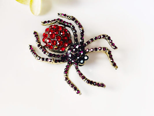Crystal spider brooch pendant, ruby red amethyst crystal spider brooch, red purple crystal spider brooch, gift for her, gift for mom