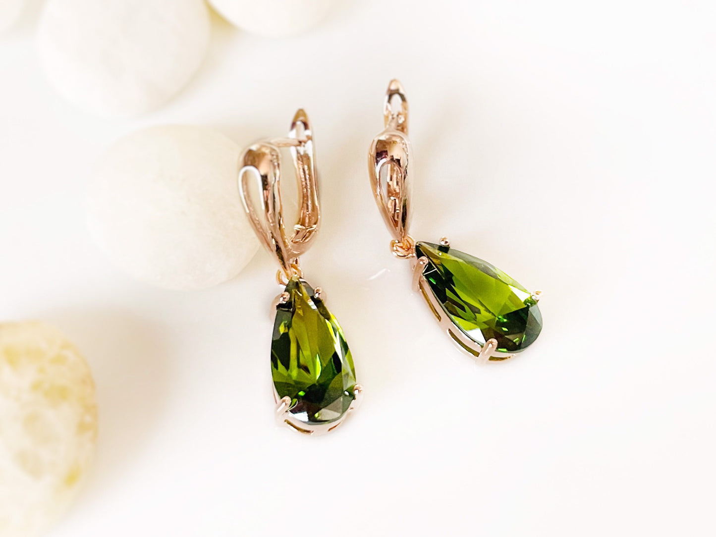 Peridot teardrop dangle earrings, olive green gemstone earrings, gift for her, gift for mom, August birthday gift