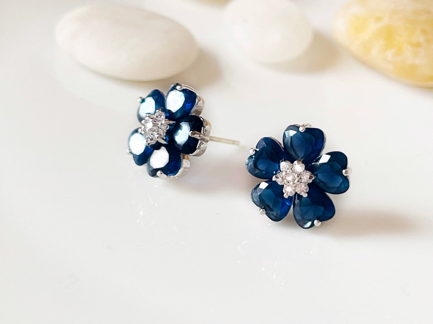 aquamarine flower stud earrings, light blue gemstone flower stud earrings, statement  studs,  march birthstone, gift for mom, gift for her