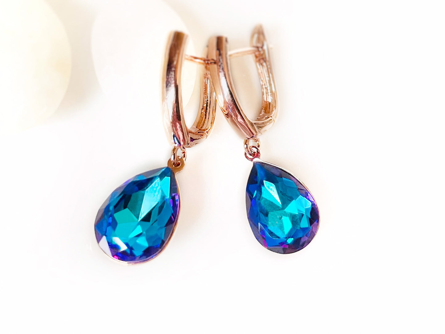 Bermuda Blue stud earrings, blue crystal lever back studs, blue fancy Crystal, bridal earrings, gift for her