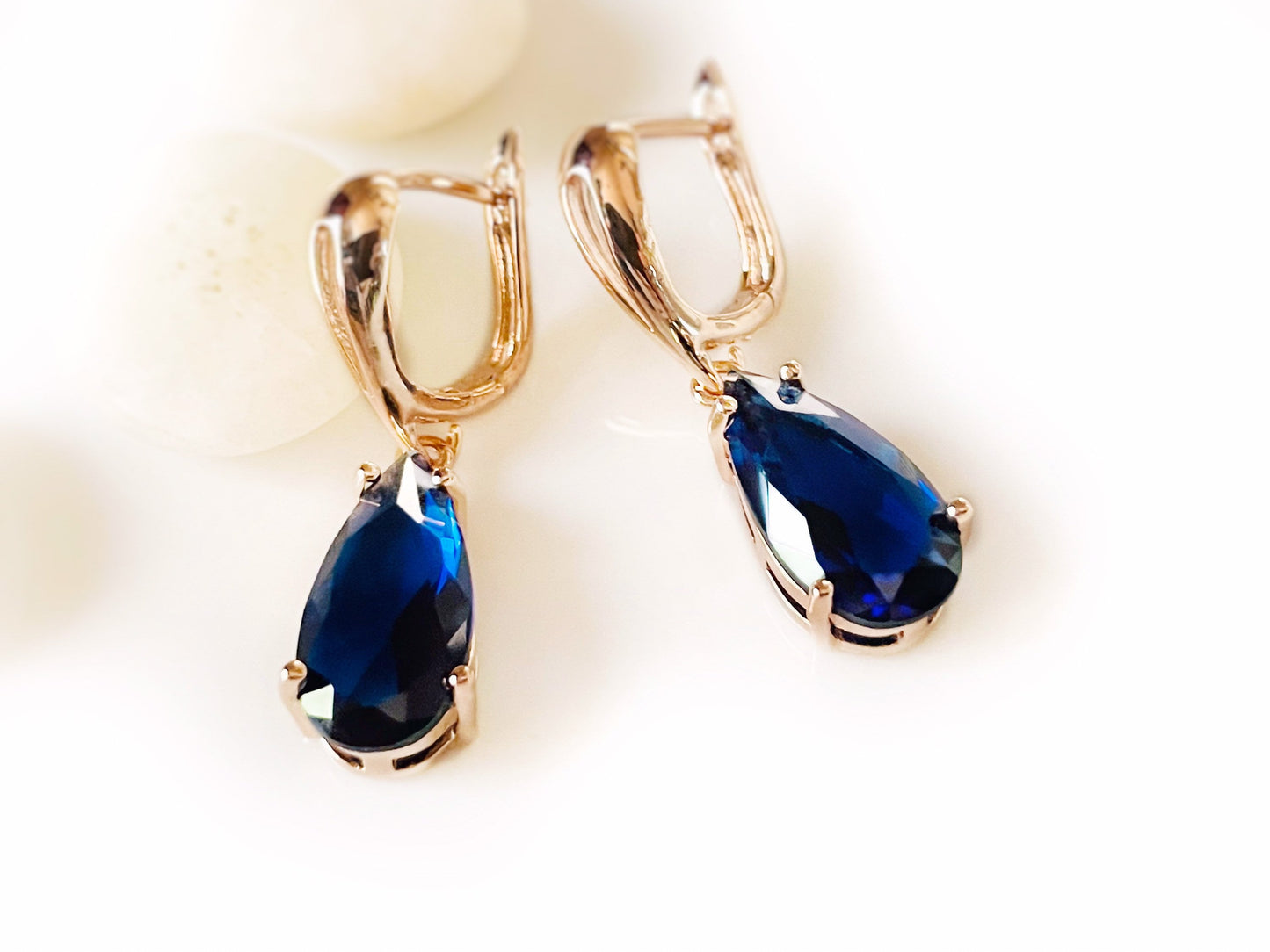 Teardrop sapphire dangling earring white gold, blue sapphire gemstone drop earrings, gift for her, gift for mom, September birthday gift