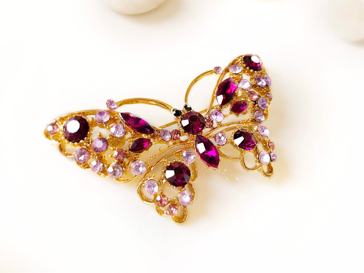 Royal blue crystal butterfly brooch pin gold, large blue crystal butterfly statement brooch, gift for her, gift for mom