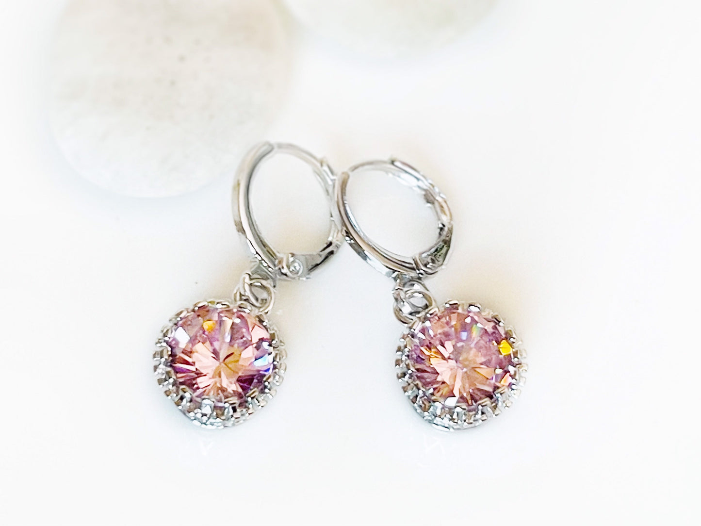 Pink sapphire dangle earrings, pink gemstone drop earrings, gift for her, gift for daughter, October birthstone,