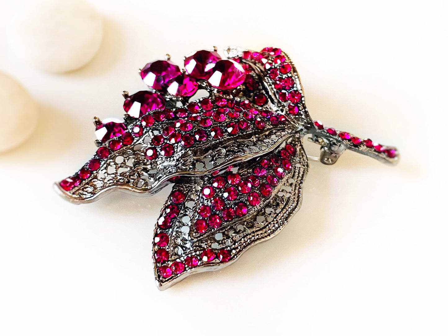 Amethyst purple brooch pendant black silver, dark purple pink cluster crystal statement bouquet brooch, gift for mom, gift for her