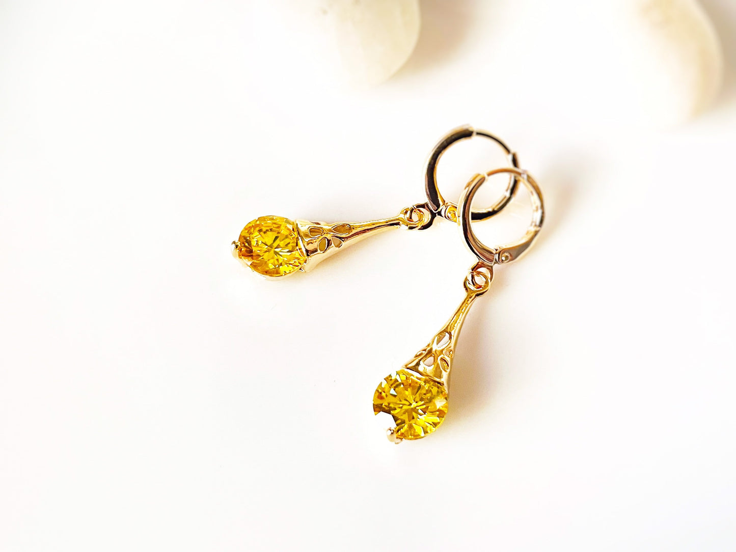 Citrine filigree dangle earrings, small yellow gemstone earrings, gift for her, gift for daughter, November birthstone earrings