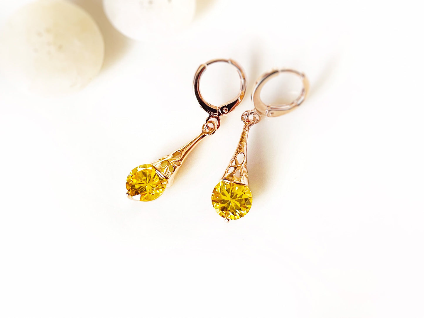 Citrine filigree dangle earrings, small yellow gemstone earrings, gift for her, gift for daughter, November birthstone earrings