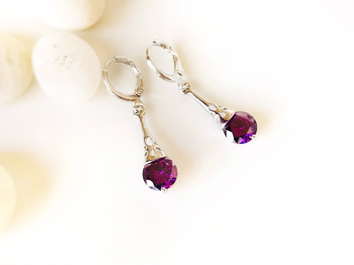 Amethyst filigree dangle earrings, dark purple gemstone drop earrings, gift for her, gift for daughter, February birthstone earrings