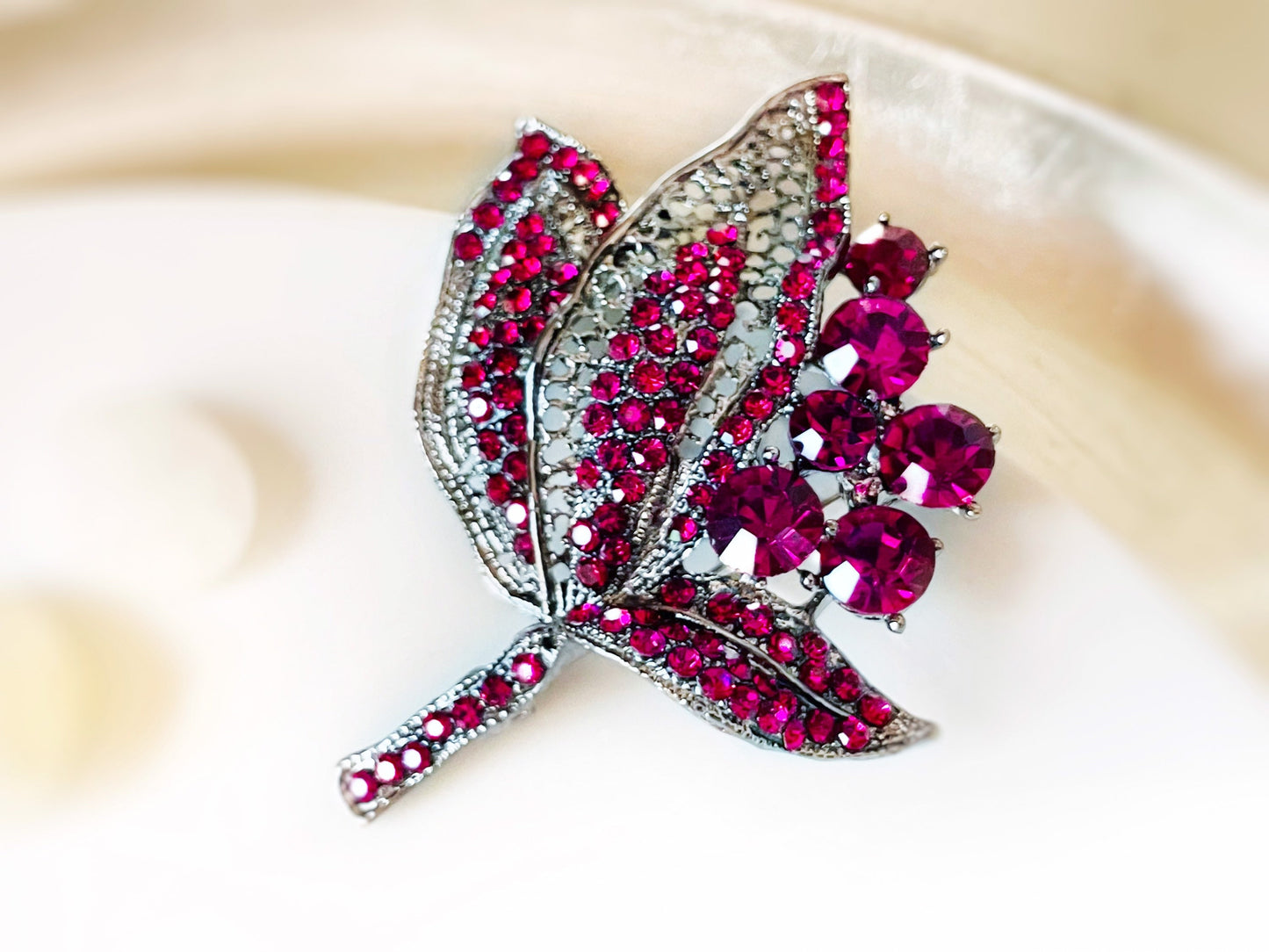 Amethyst purple brooch pendant black silver, dark purple pink cluster crystal statement bouquet brooch, gift for mom, gift for her