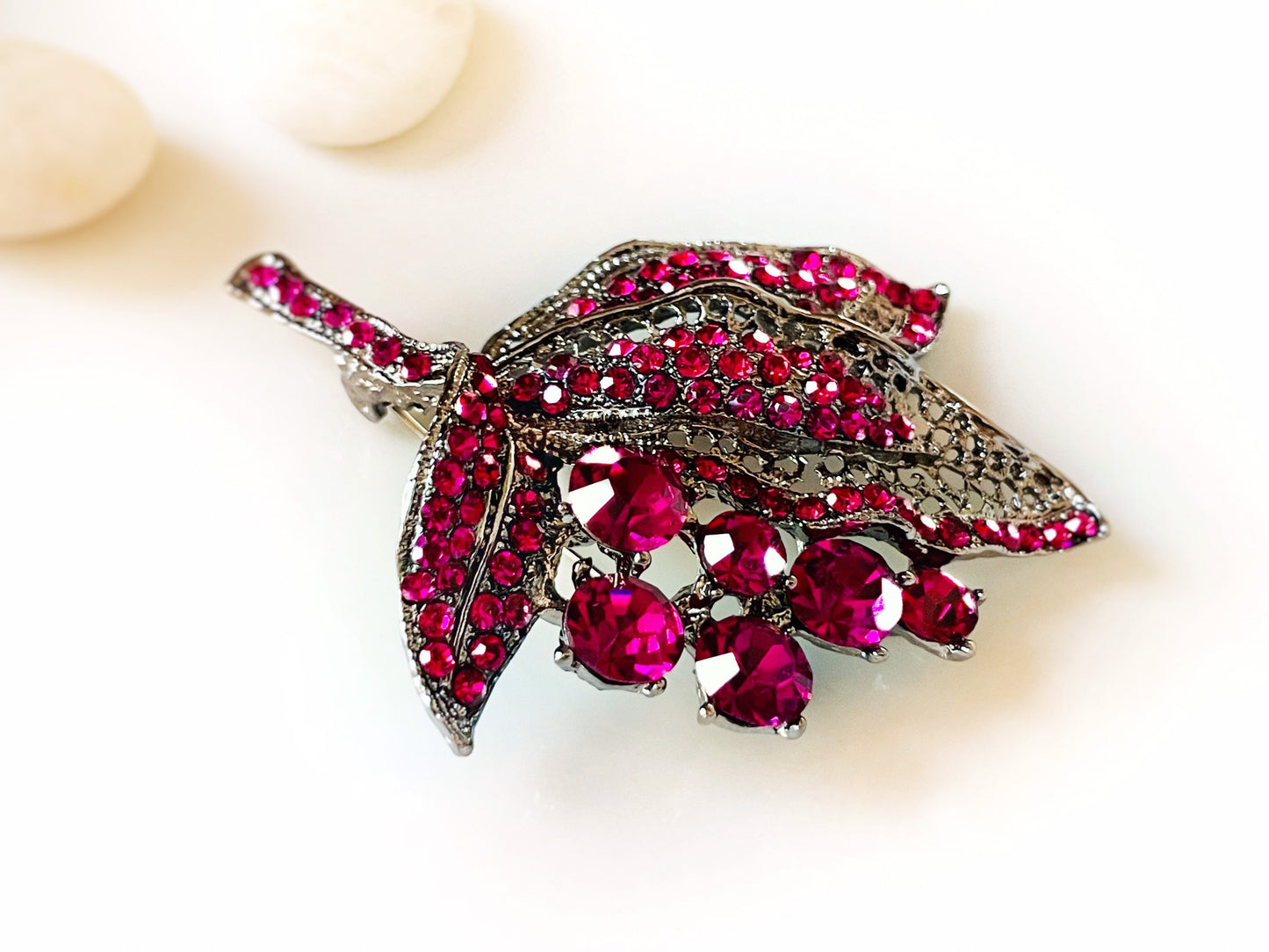 Amethyst purple brooch pendant black silver, dark purple pink cluster crystal statement bouquet brooch, gift for mom, gift for her