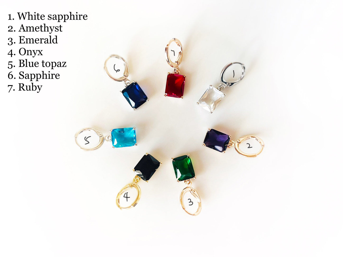 Small emerald cut gemstone 2pc jewelry set