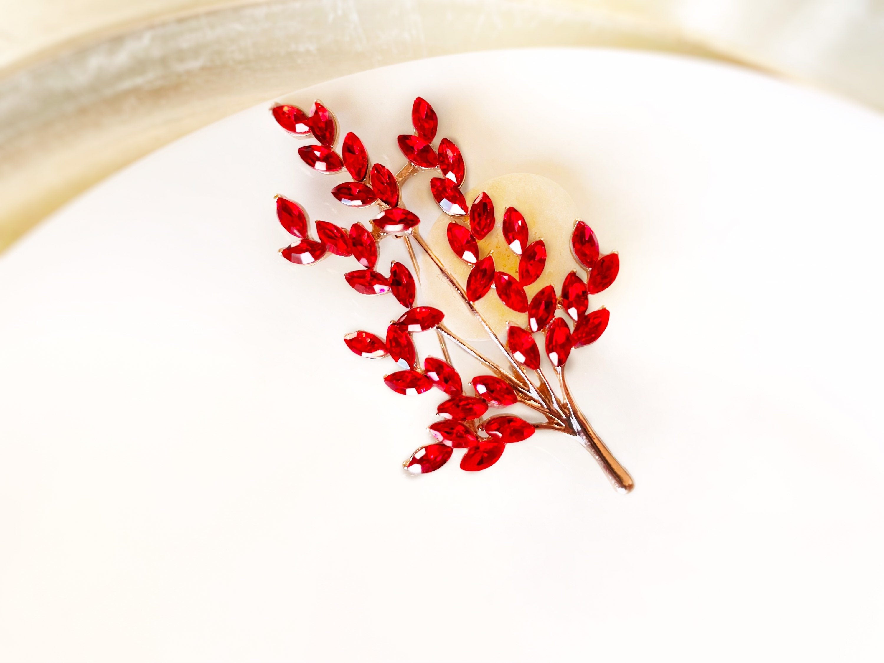 Ruby red tree branch brooch, tree crystal brooch pin, red crystal broo ...