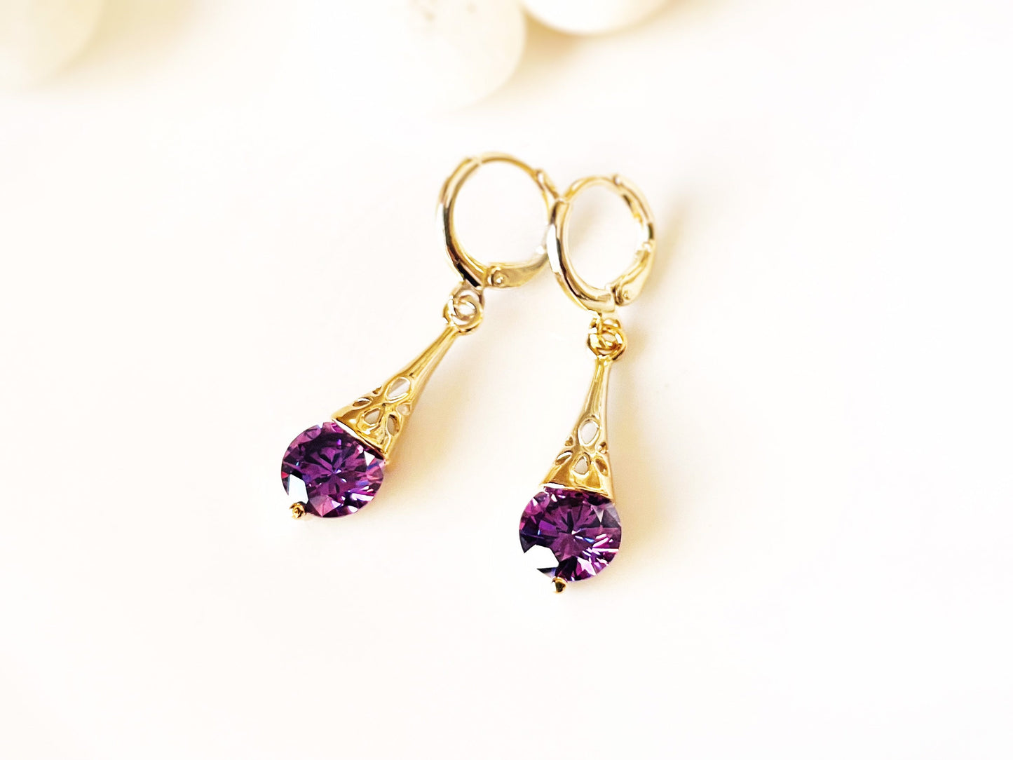 Amethyst filigree dangle earrings, dark purple gemstone filigree drop earrings, gift for her, gift for daughter, February birthstone