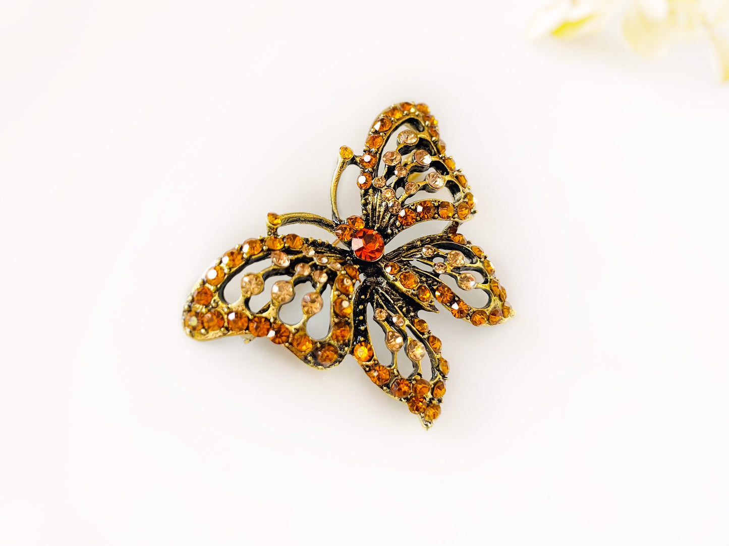 Topaz crystal Butterfly brooch antique gold, brown Crystal butterfly brooch pin, vintage inspired brooch, gift for mom