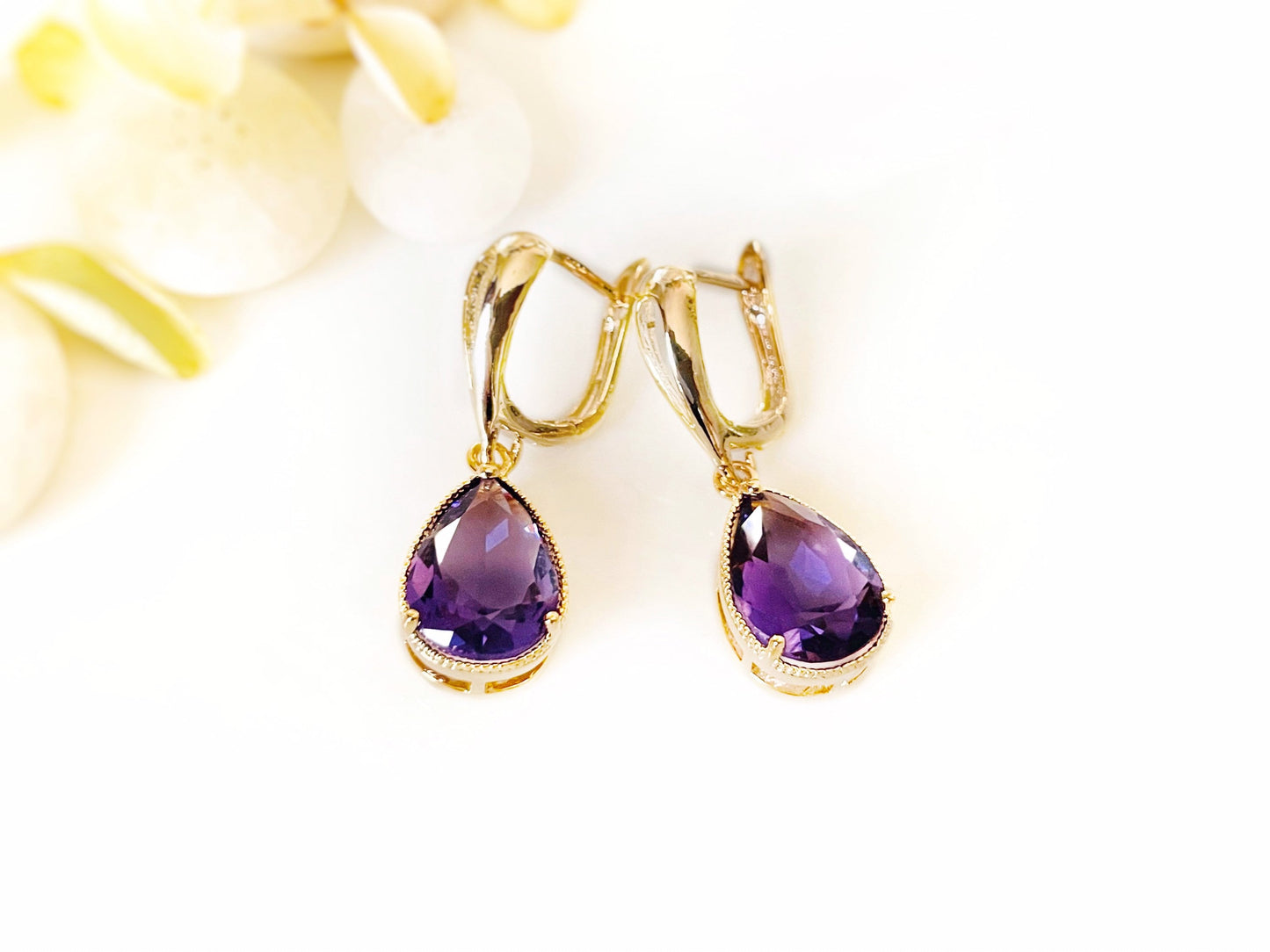 Amethyst dangle earrings, large teardrop purple gemstone teardrop earring,  February birthstones, gift for her, gift for mom, bridal earring