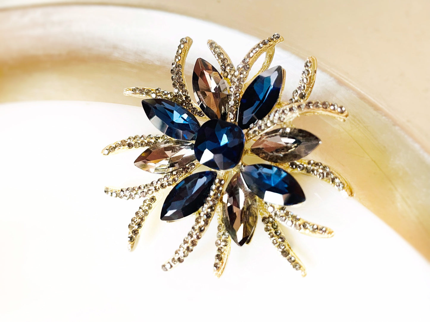 Starburst crystal  brooch pendant, blue grey crystal statement brooch, large sapphire blue grey crystal brooch, gift for mom