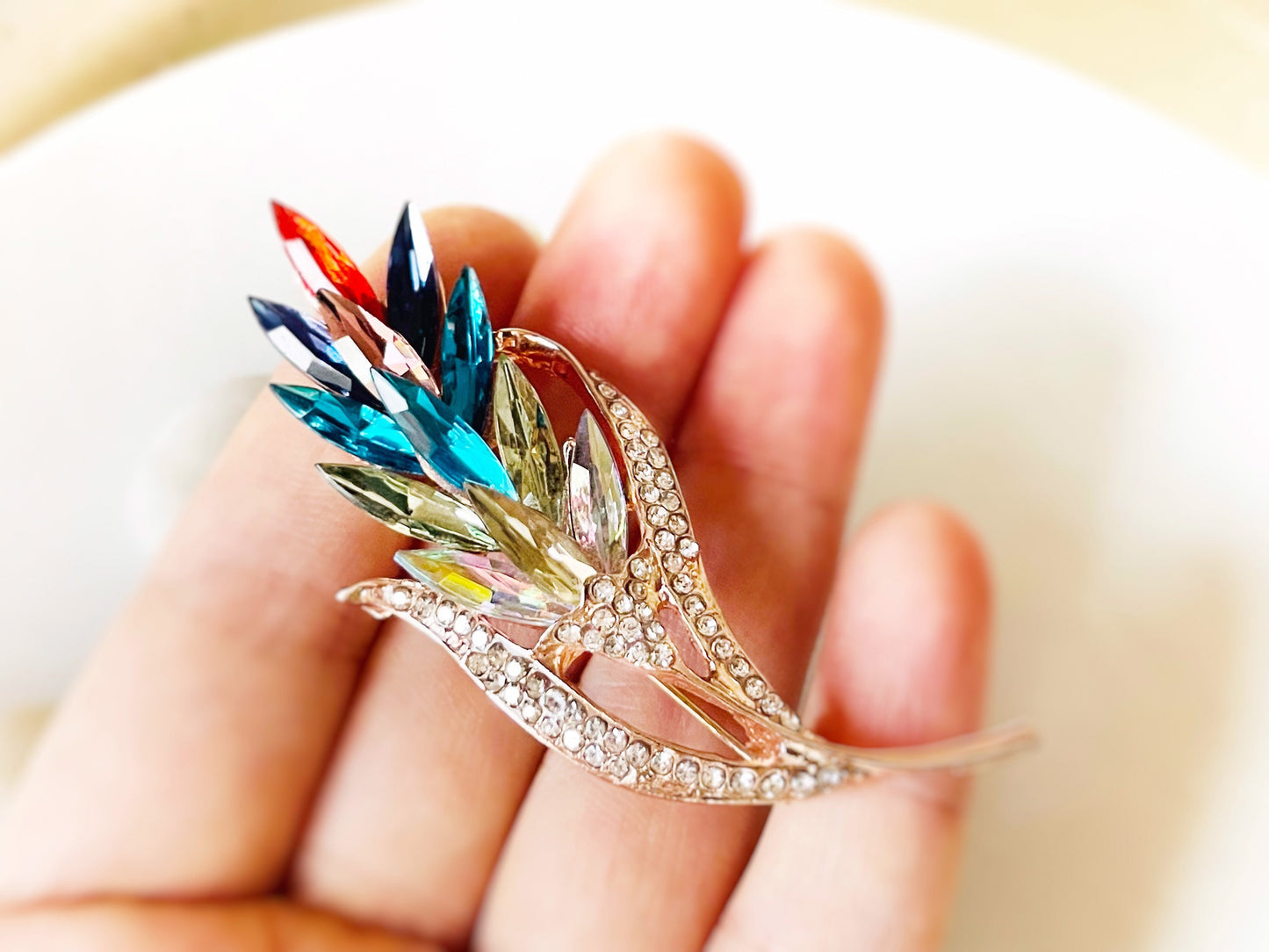 Rainbow crystal flower brooch pin, multicolor crystal bouquet brooch, gift for her, gift for mom