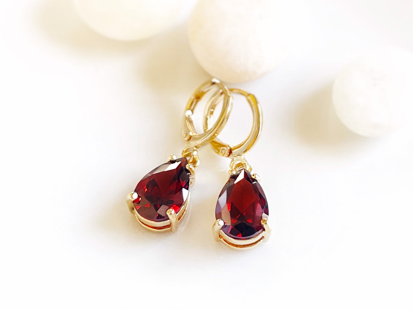 Teardrop garnet dangle earrings, red gemstone drop earrings, January birthstone, gift for her, gift for mom