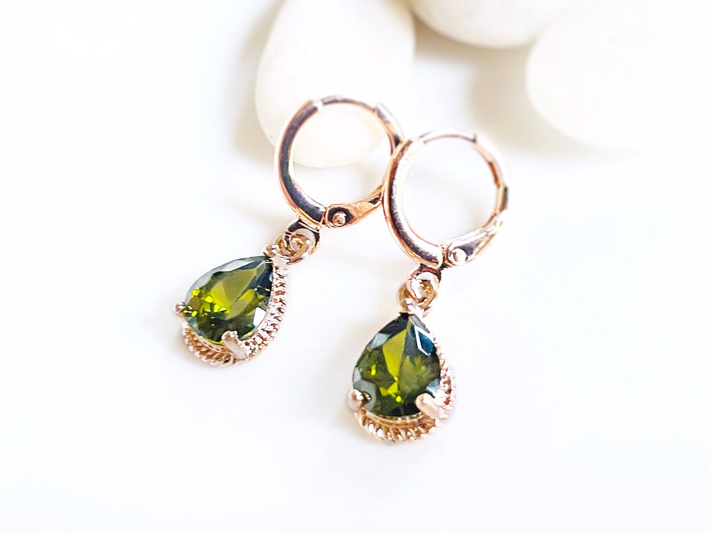 Small peridot bezel dangle earrings, olive green teardrop gemstone drop earrings, gift for her, gift for girls, August birthstone
