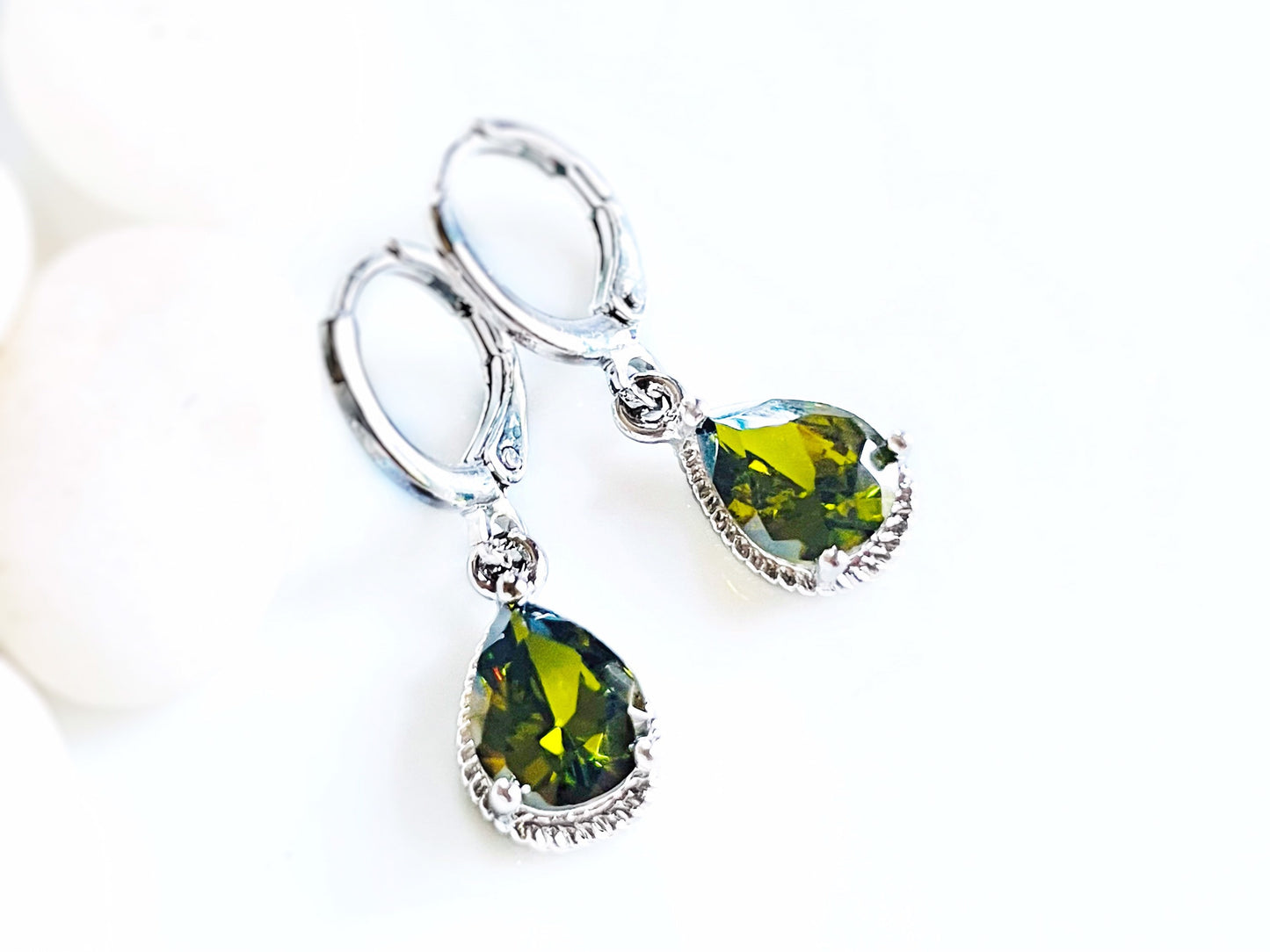 Small peridot bezel dangle earrings, olive green teardrop gemstone drop earrings, gift for her, gift for girls, August birthstone