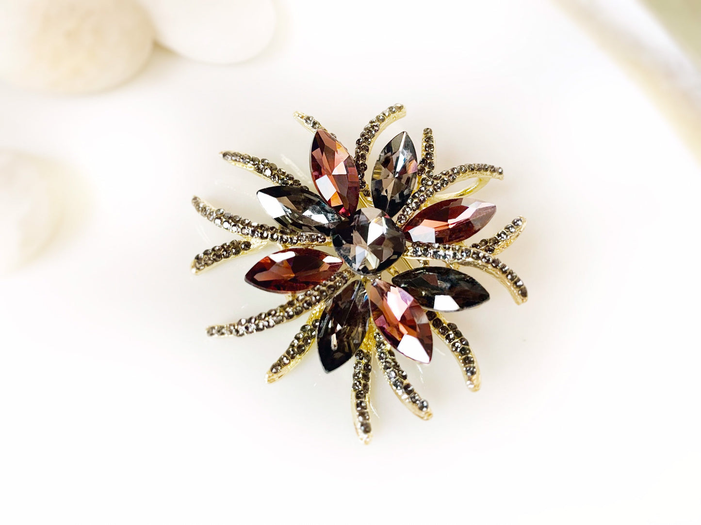 Starburst crystal  brooch pendant, blue grey crystal statement brooch, large sapphire blue grey crystal brooch, gift for mom