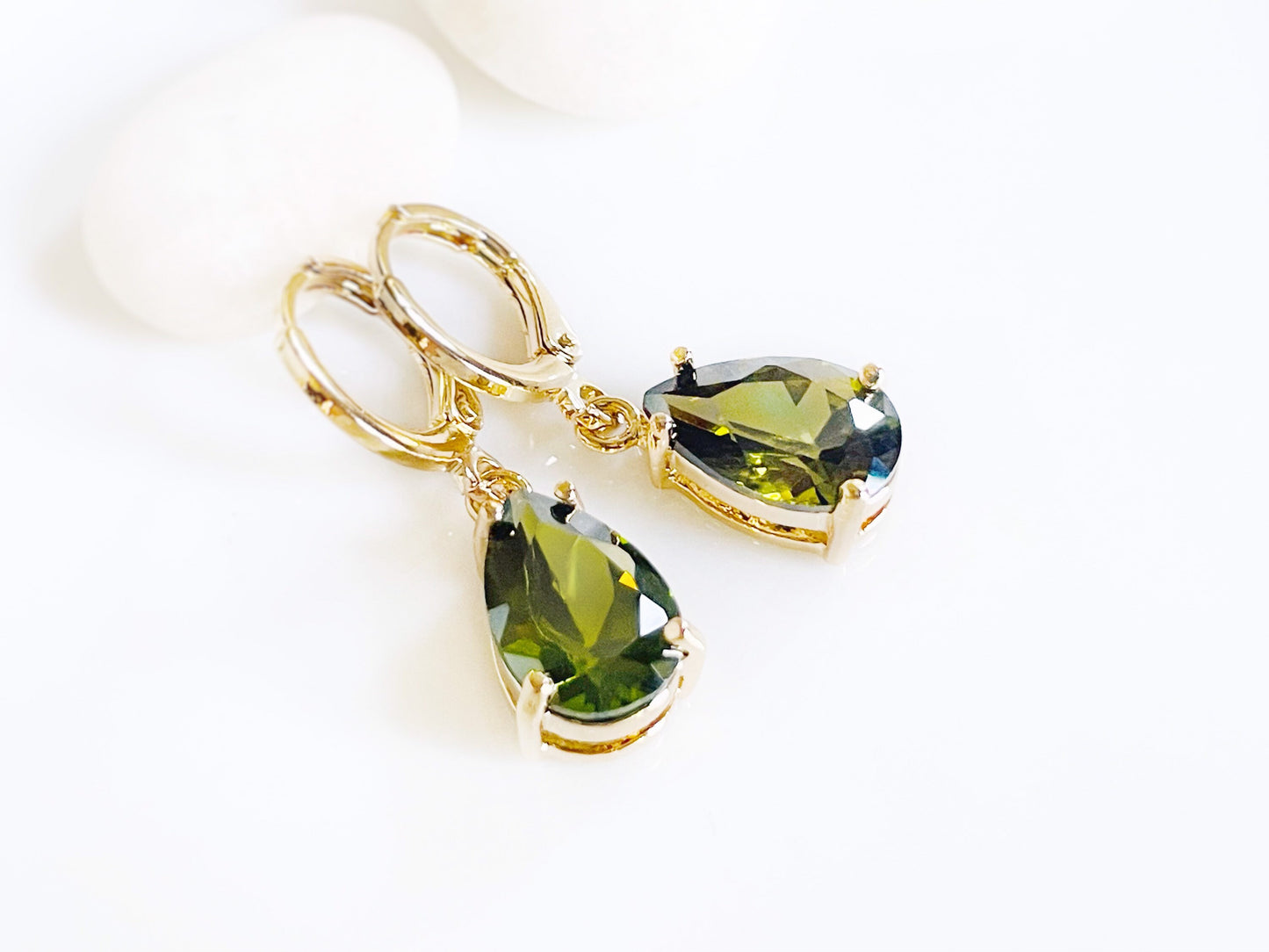 Peridot teardrop dangle earrings, green gemstone drop earrings, August birthstones, gift for her, gift for mom,