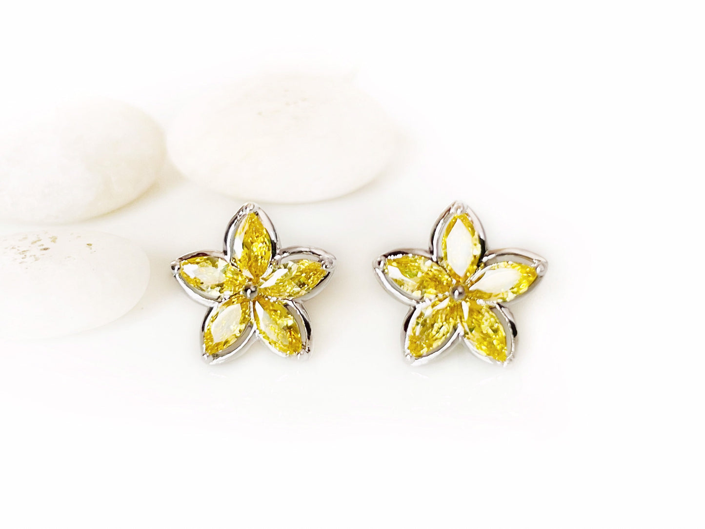 Amethyst flower stud earrings white gold, purple dangle gemstone flower earrings, gift for her, gift for daughter, February birthstone