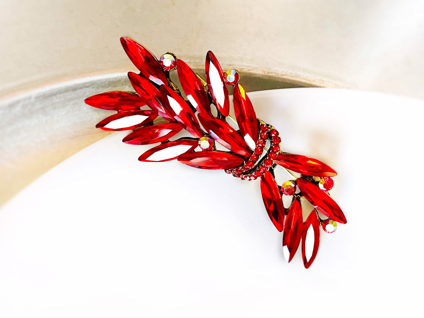 Ruby red Fancy crystal brooch antique gold, red statement brooch pin, wedding brooch, gift for mom, gift for her