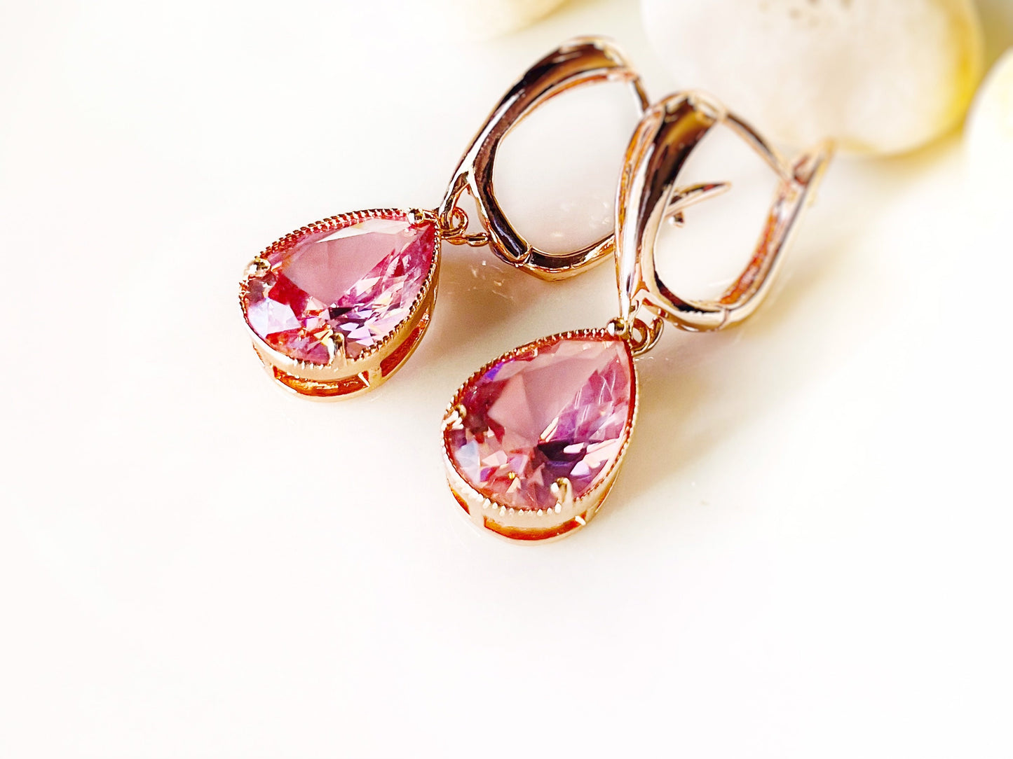 Large Pink sapphire dangle earrings, large teardrop pink gemstone drop earrings, gift for her, gift for mom, October birthstone