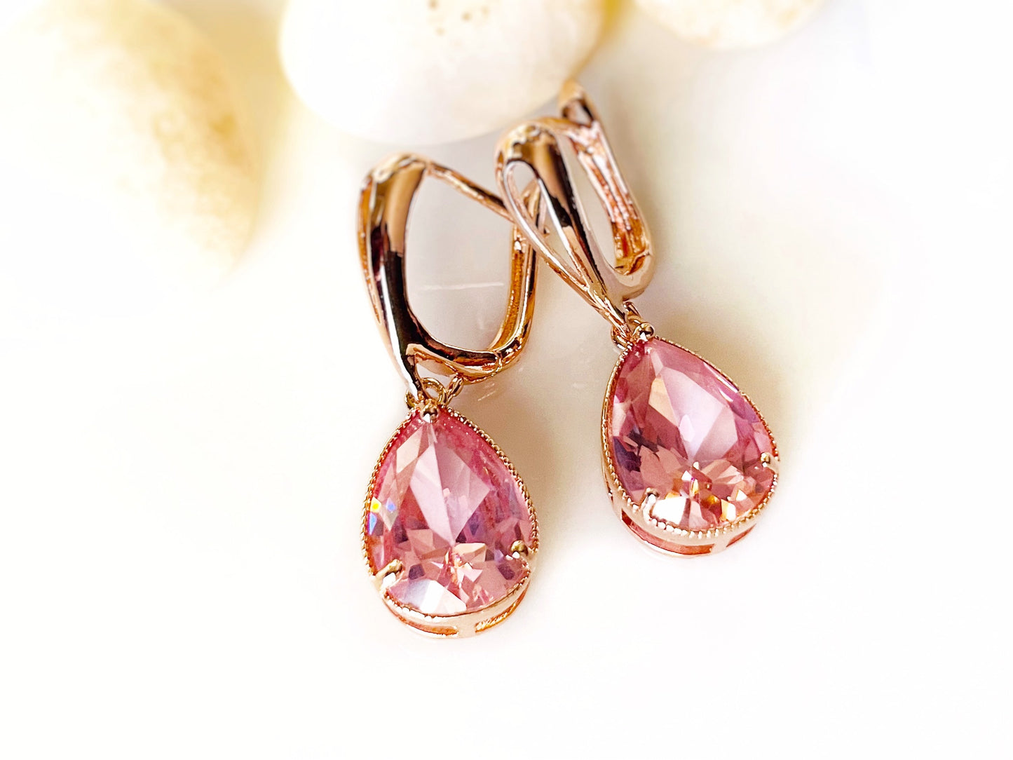 Large pink sapphire teardrop dangle earrings, large teardrop pink gemstone earrings, gift for her, gift for mom, October birthstone