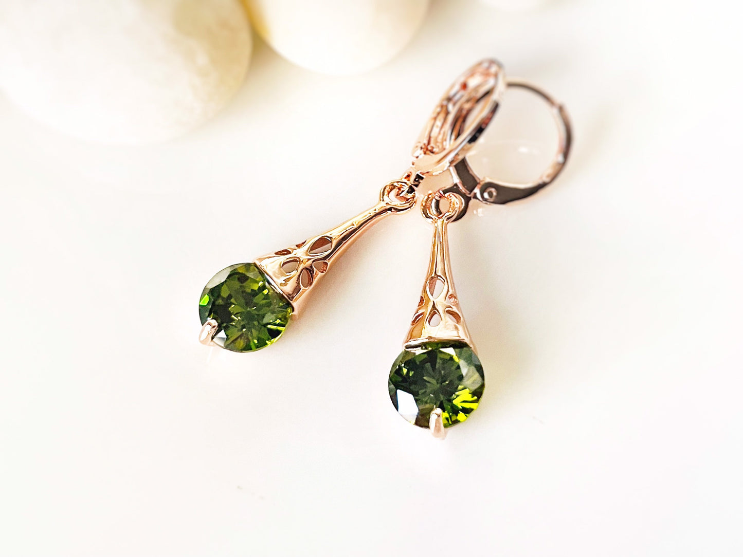 Peridot filigree dangle earrings, olive green gemstone dangles, gift for her, gift for daughter, August birthstone