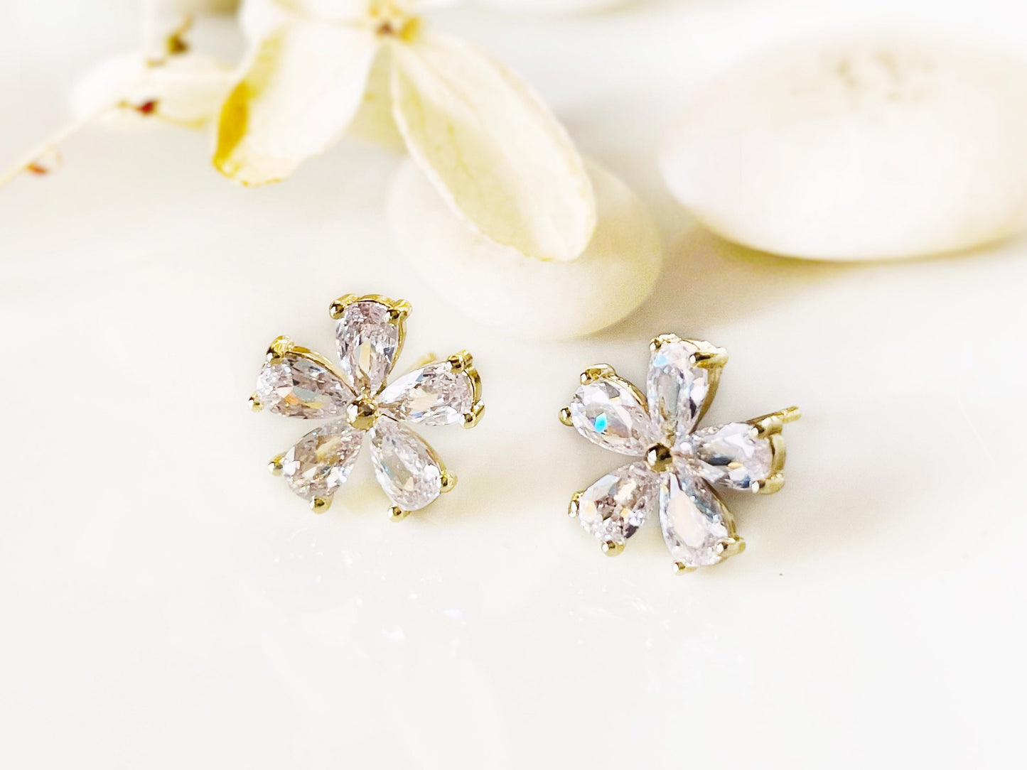 Small pink tourmaline  flower stud earrings, pink gemstone flower studs, gift for her, gift for girl, October birthstone