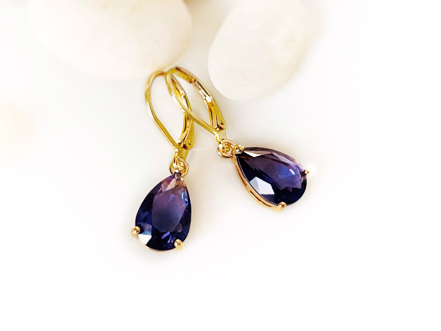 Teardrop pink sapphire dangle earrings gold, pink gemstone drop earrings, gift for her, gift for mom, October birthstone