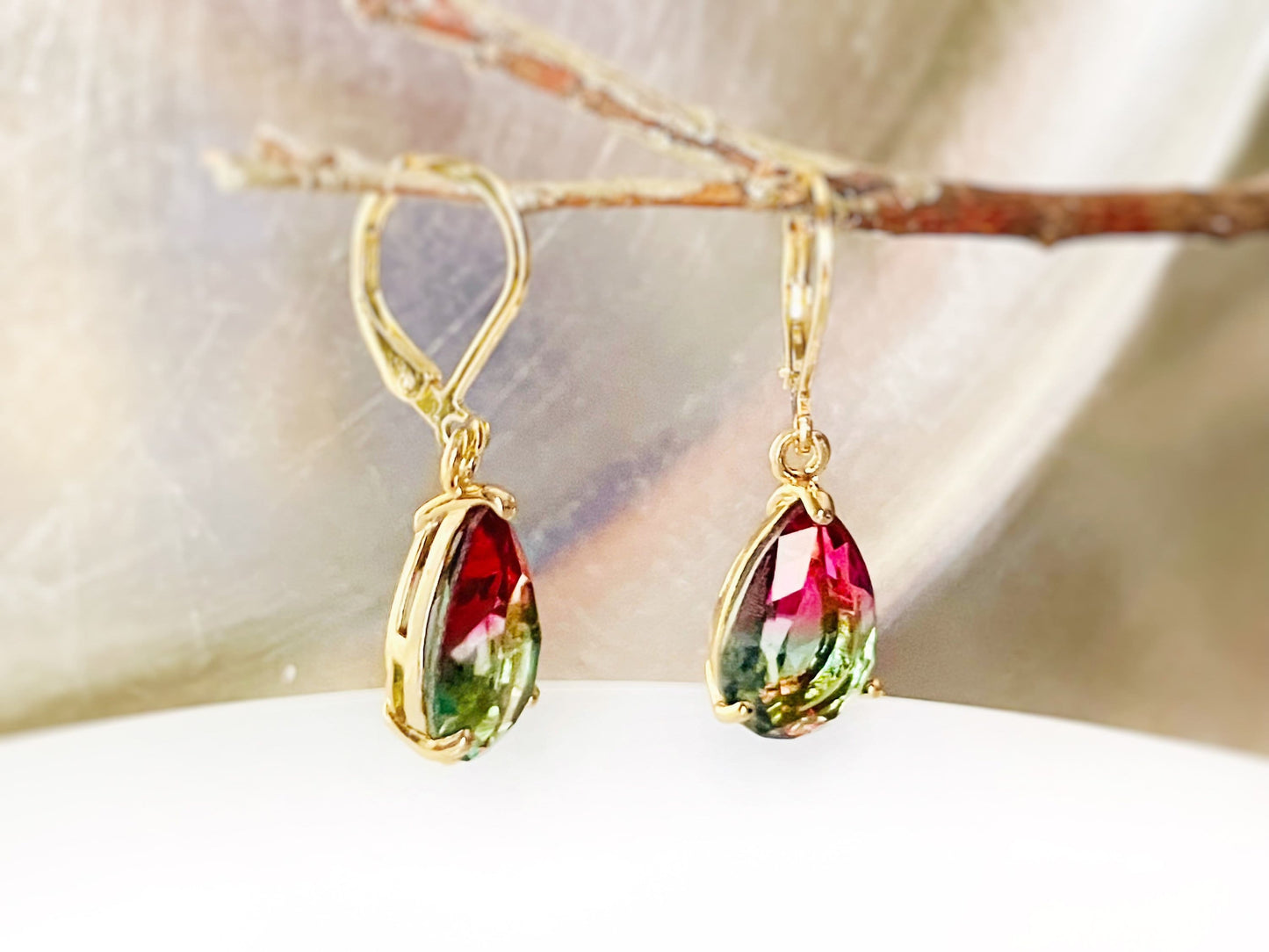 Bicolor imperial topaz dangle earring, orange yellow teardrop earrings, gift for her, gift for mom