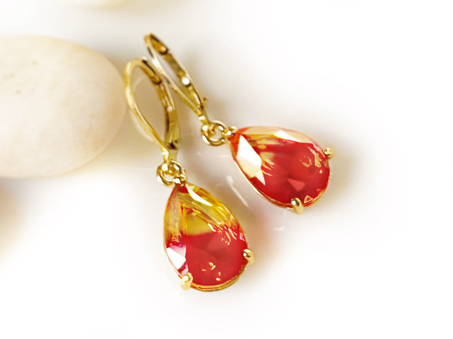 Bicolor imperial topaz dangle earring, orange yellow teardrop earrings, gift for her, gift for mom