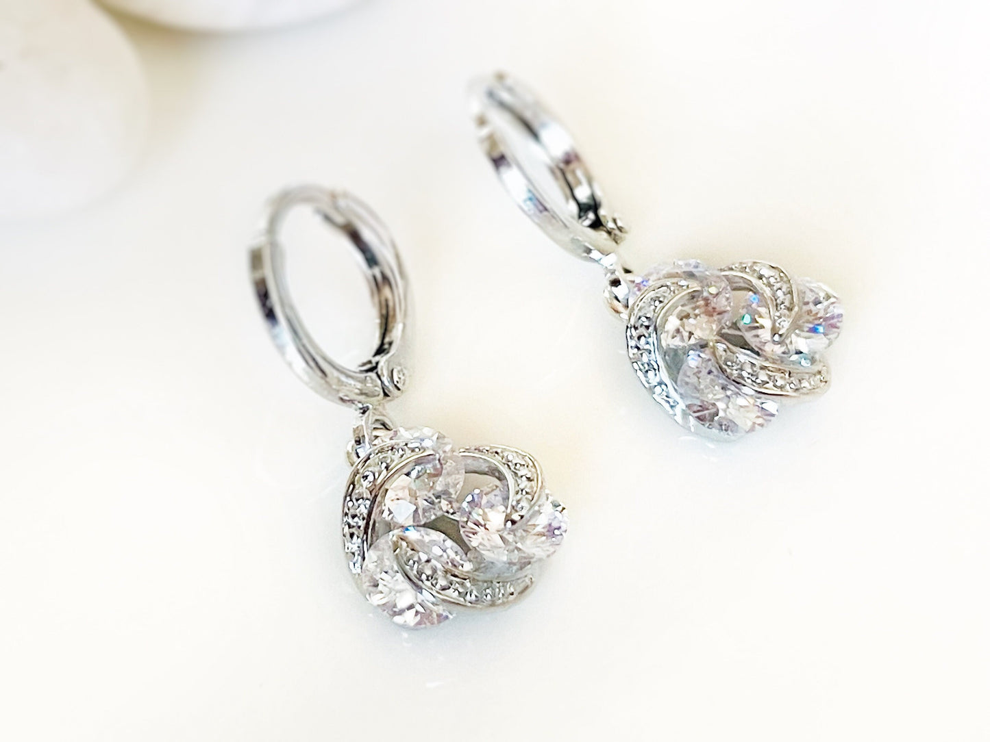 Three stone love knot sapphire dangle earrings, cluster dark blue gemstone drop earrings, September birthstone, gift for her, gift for girl