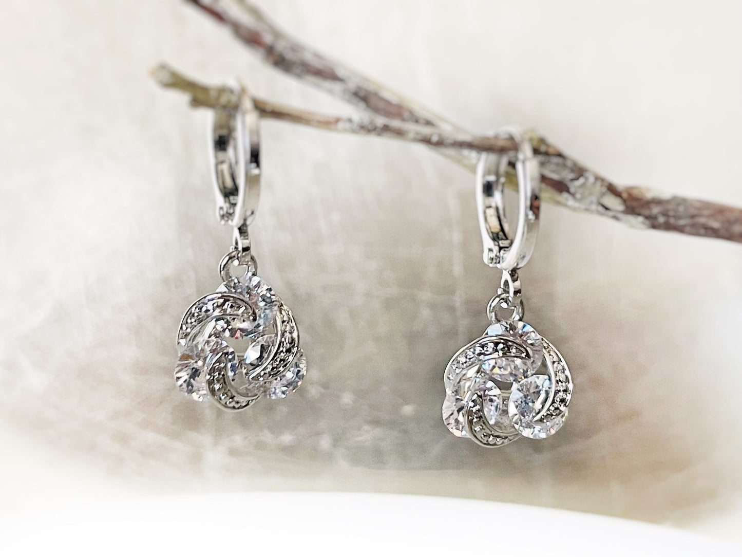 Three stone love knot sapphire dangle earrings, cluster dark blue gemstone drop earrings, September birthstone, gift for her, gift for girl