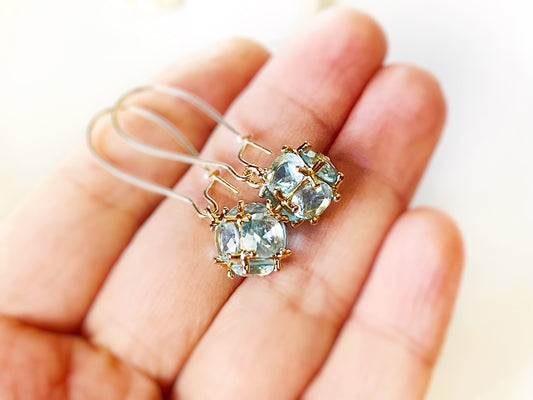 Aquamarine  ball dangle earrings, light blue gemstone ball drop earrings, March birthstone earrings, gift for mom, gift for her