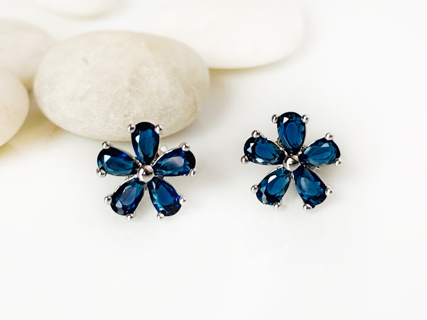 Small blue topaz flower stud earrings, light blue gemstone flower studs, gift for her, gift for girls, December birthstone