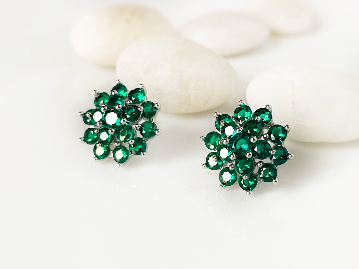 White sapphire flower stud earrings, white flower studs, snowflake earrings with 925 silver posts, gift for her, gift for mom