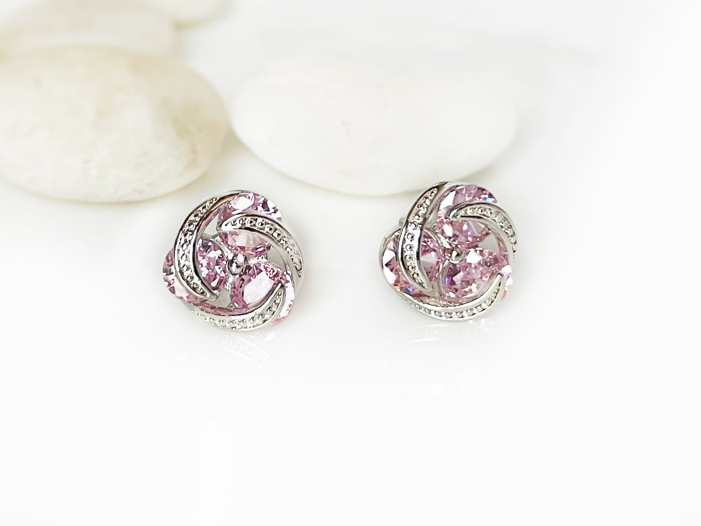 Citrine three stone love  knot stud earrings, cluster yellow gemstone statement studs, gift for her, November birthstone