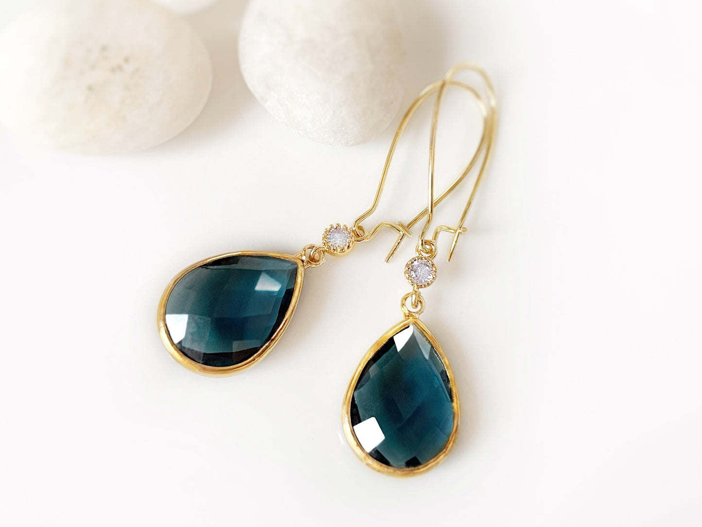 Large London blue long dangle earrings gold, blue long teardrop earring, gift for her, bridal statement earring, December birthstone