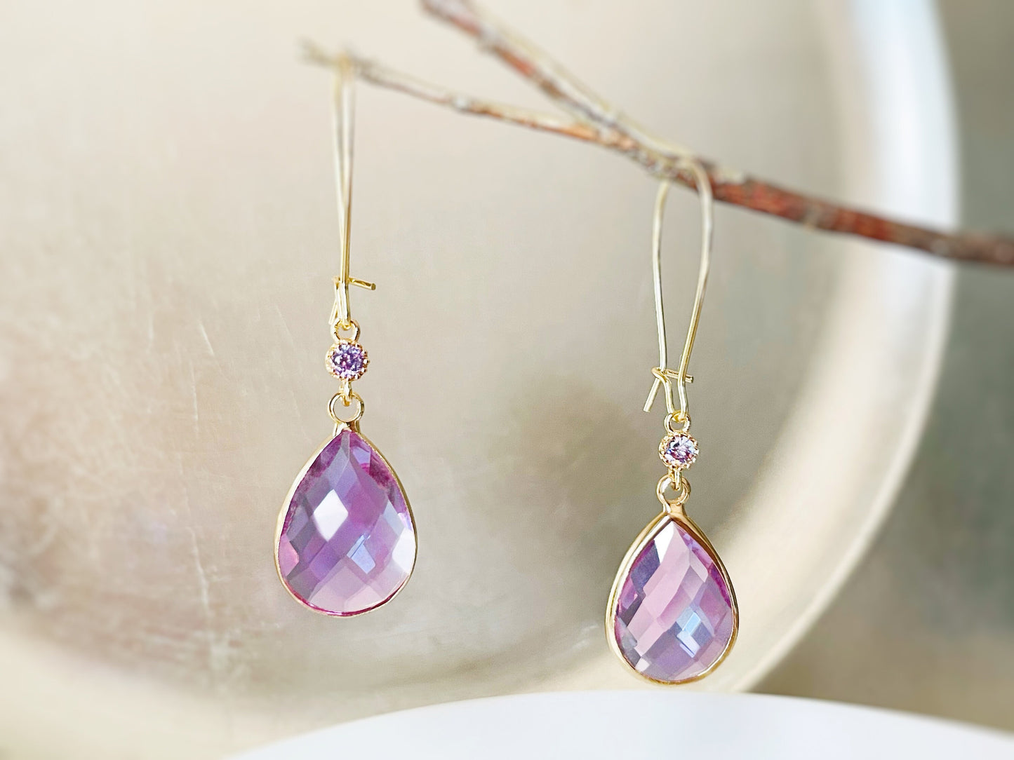 Large amethyst long dangle earrings gold, purple gemstone long teardrop earring, gift for her, bridal statement earring, Febrary birthstone