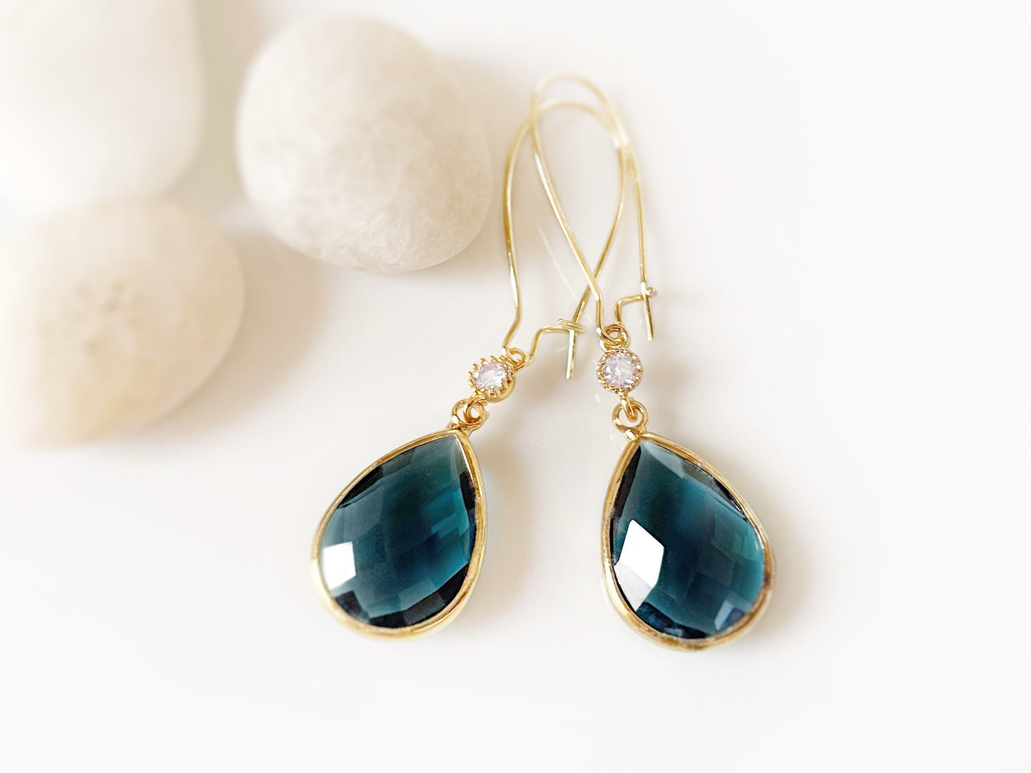 Large London blue long dangle earrings gold, blue long teardrop earring, gift for her, bridal statement earring, December birthstone