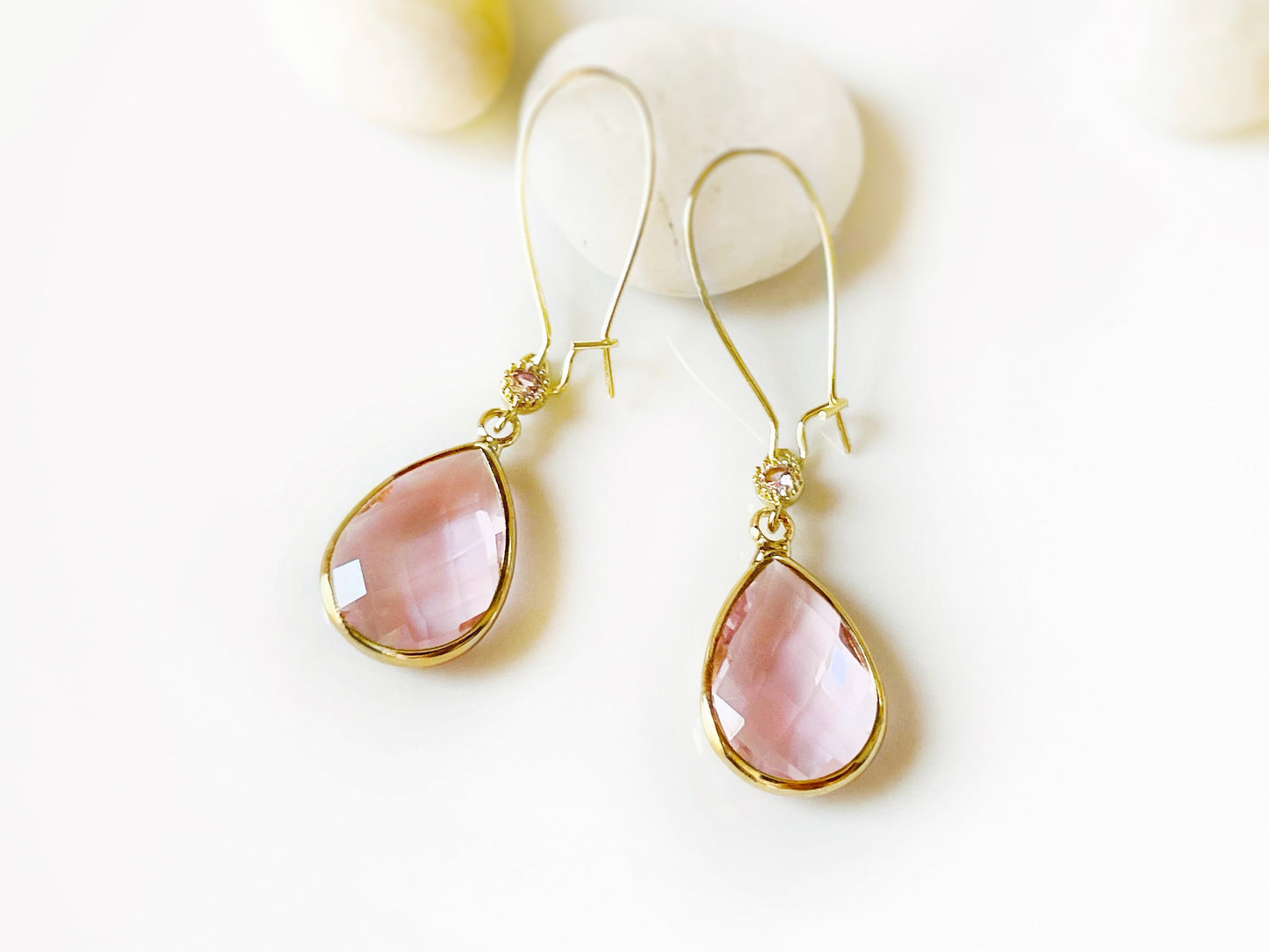 Large pink sapphire  long dangle earrings gold, pink gemstone long teardrop, gift for her, bridal statement earrings, October birthstone