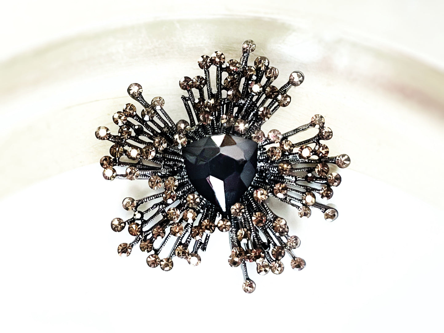Large black crystal starburst brooch pin, large black statement crystal pin pendant  gift for mom, gift for her