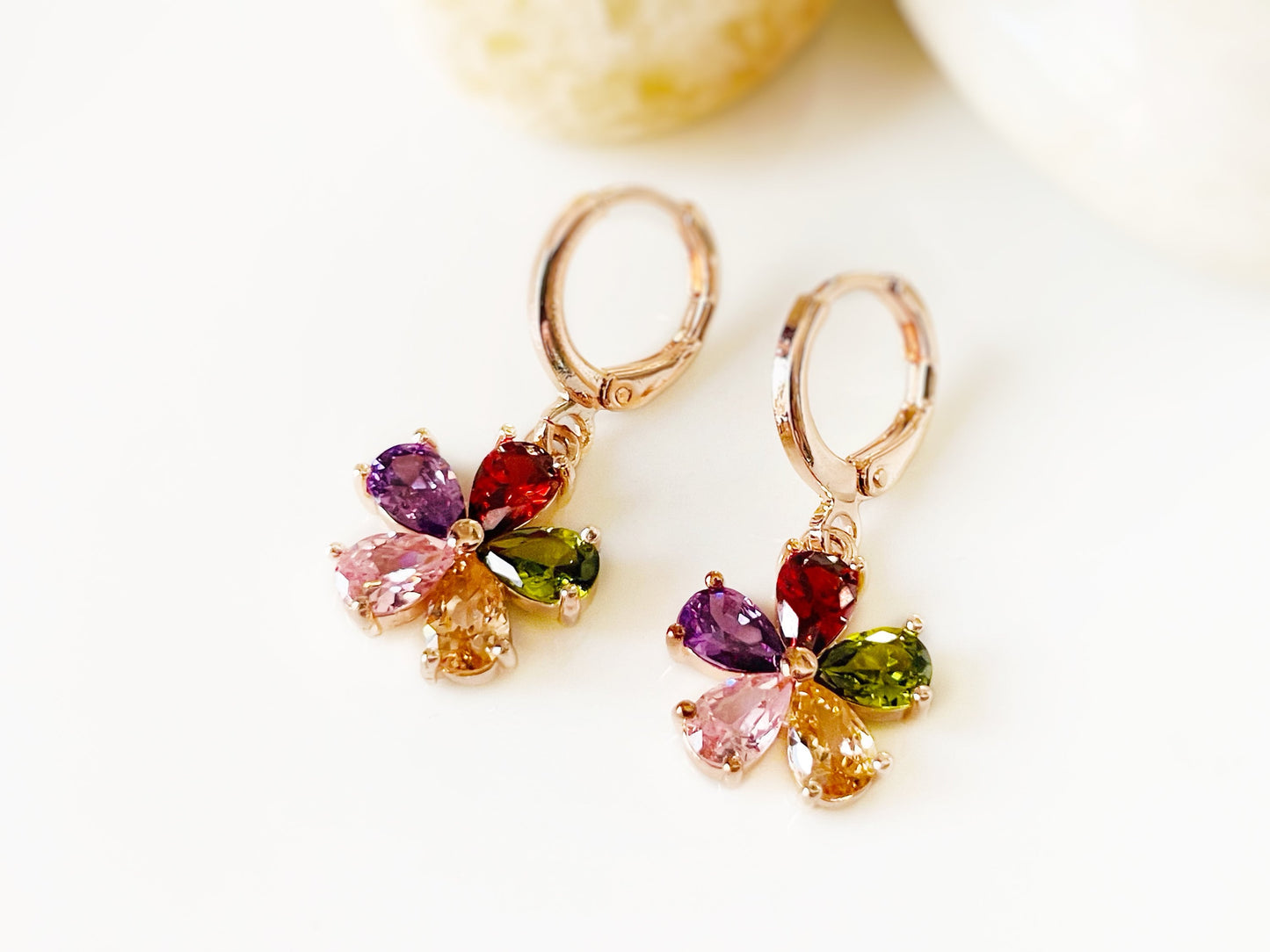 Multicolored flower stud earrings, rainbows gemstone flower earrings, gift for her, gift for daughter