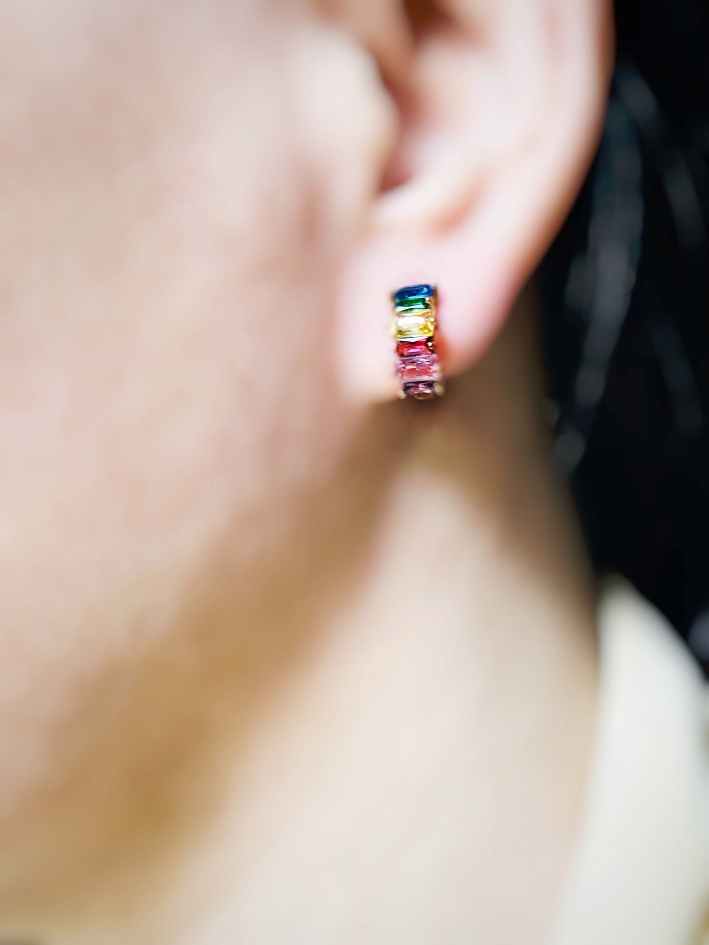 Small Rainbow Gemstone Hoop Earrings Gold, Multicolor Gemstone Hoop earrings, Gift For Her, Gift For girls