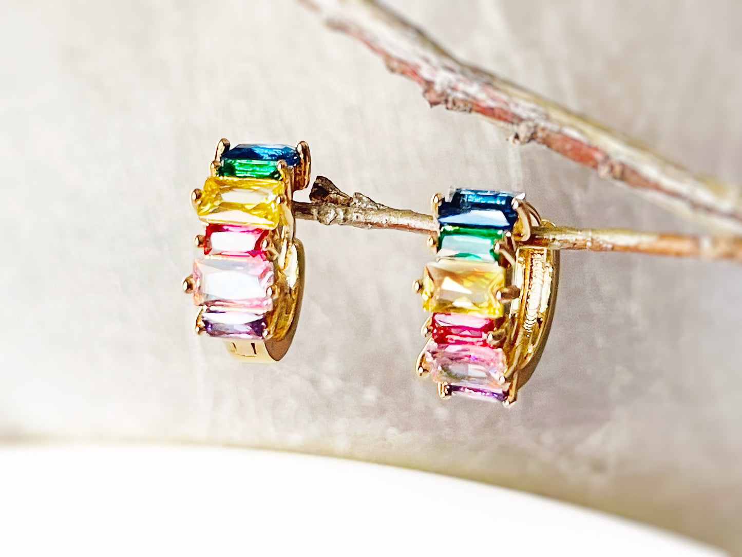 Small Rainbow Gemstone Hoop Earrings Gold, Multicolor Gemstone Hoop earrings, Gift For Her, Gift For girls