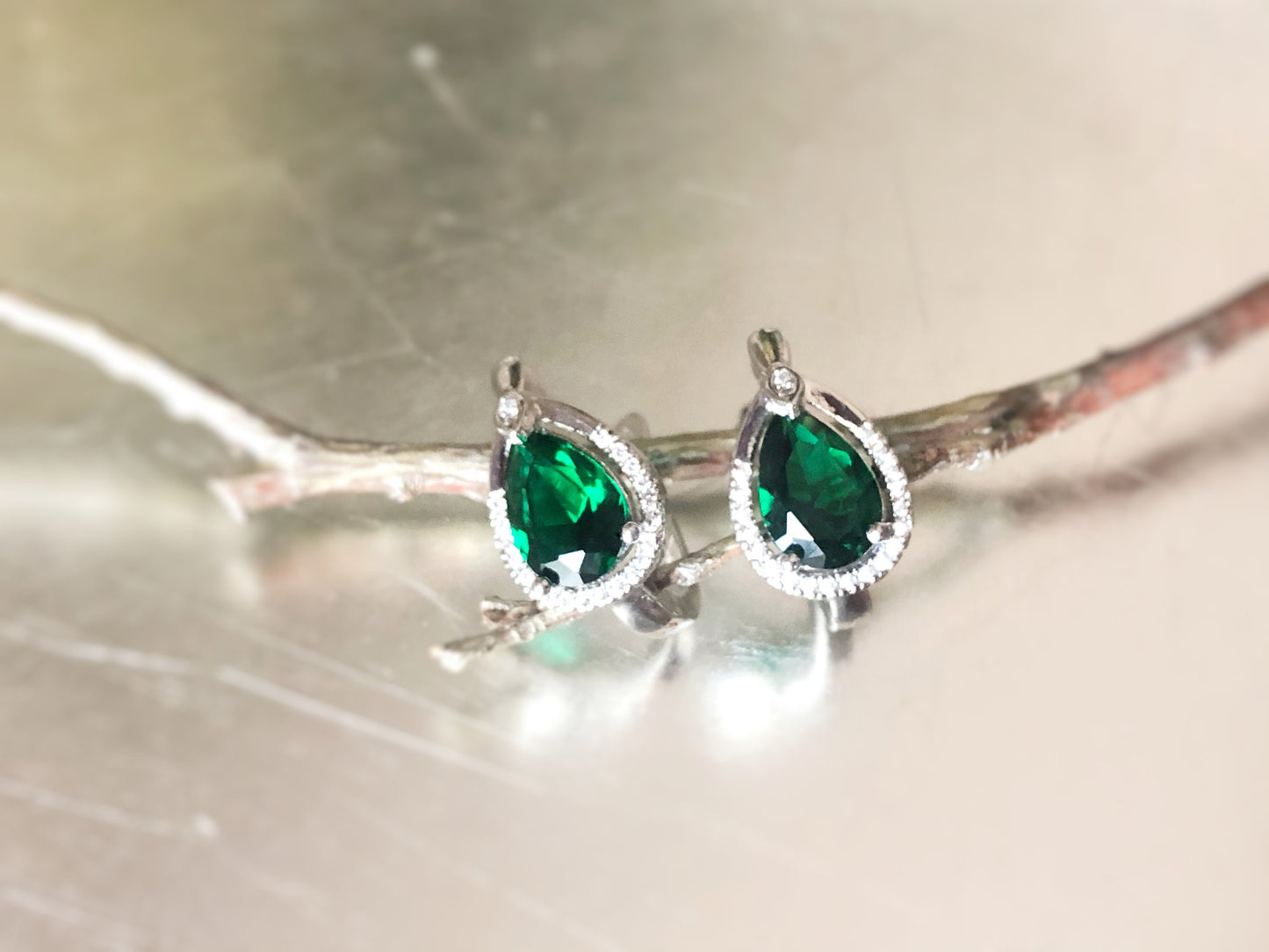 Halo emerald leverback stud earrings, green and white gemstone earrings, gift for her, gift for mom, September birthstone earrings