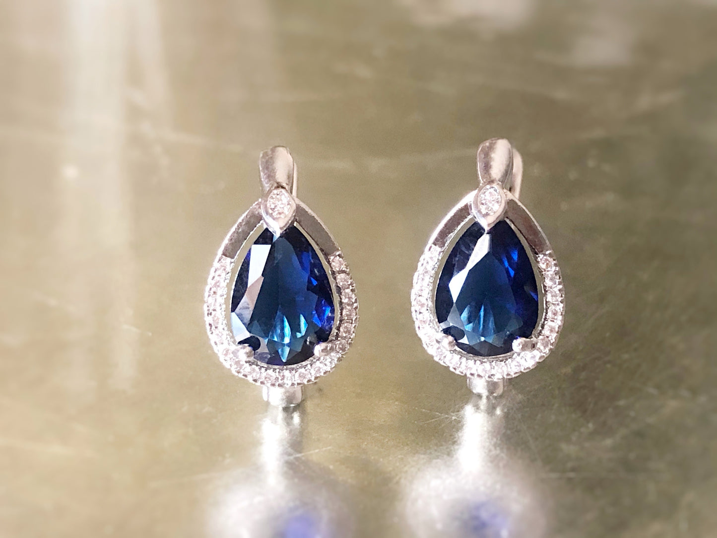 Halo blue topaz leverback stud earrings, blue and white gemstone earrings, gift for her, gift for mom, September birthstone earrings